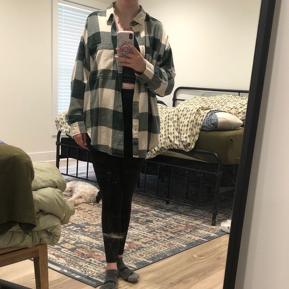 aerie Sweaters - Aerie Dark Green and White Plaid Shirt